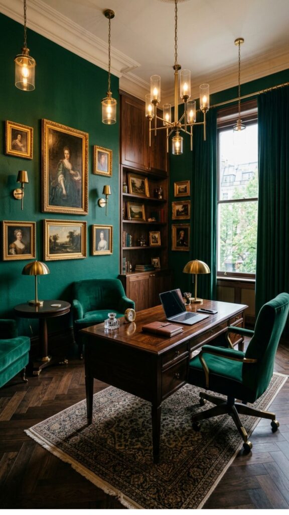 7. Use Emerald Green for a Luxurious Workspace