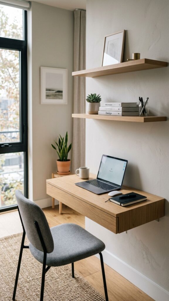7. Use Floating Built-In Desks for a Modern Look