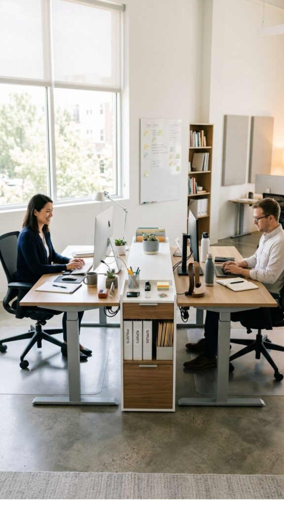 8. Add a Storage Unit Between Two Desks