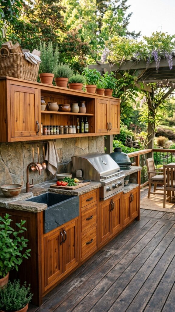 8. Combine Wood and Stone Materials