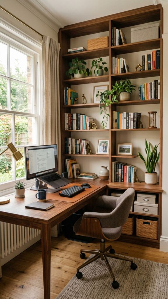 8. Combine an Angled Desk With Built-In Shelving