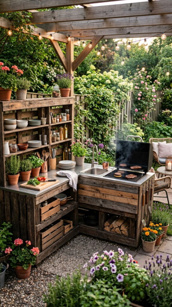 8. Corner L-Shaped Pallet Kitchen