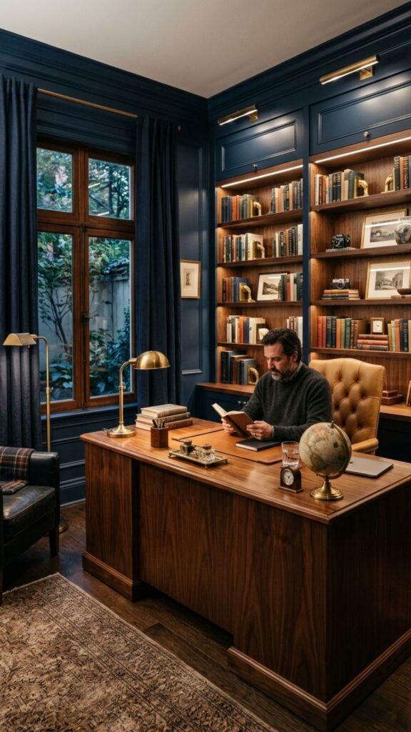 8. Create a Moody Office With Navy Blue