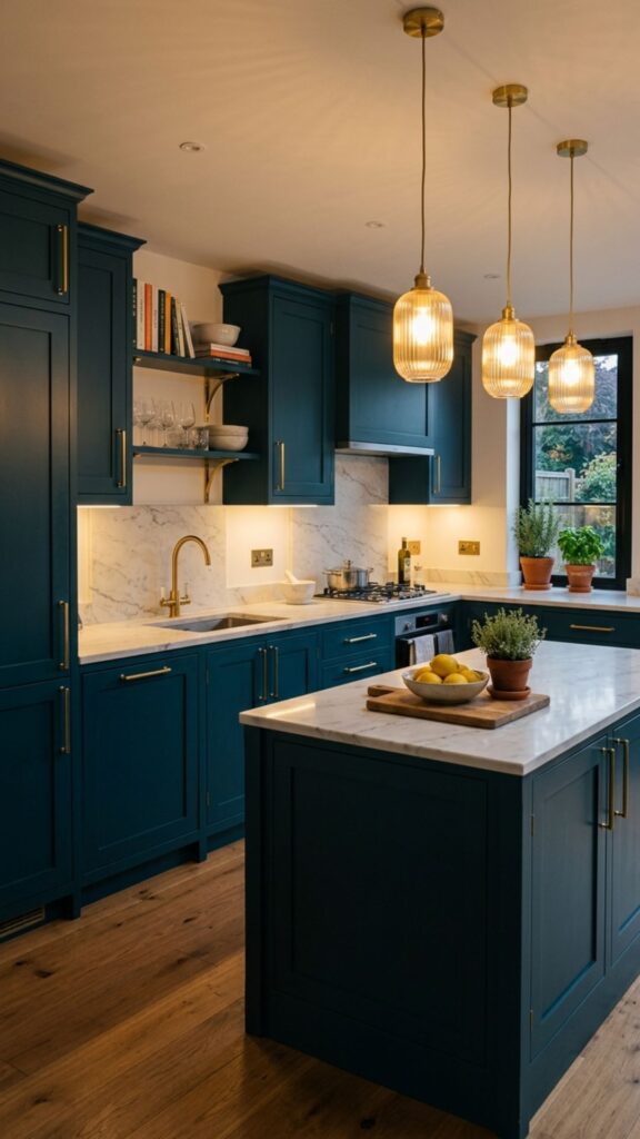 8. Dark Teal Blue Cabinets For A Unique Look