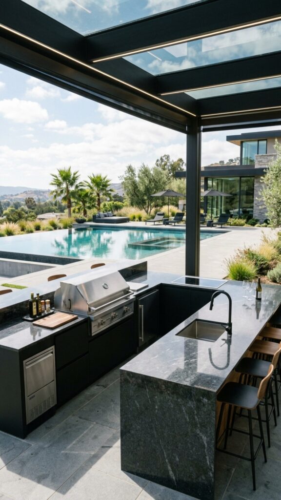 8. Design a Modern Black Outdoor Kitchen