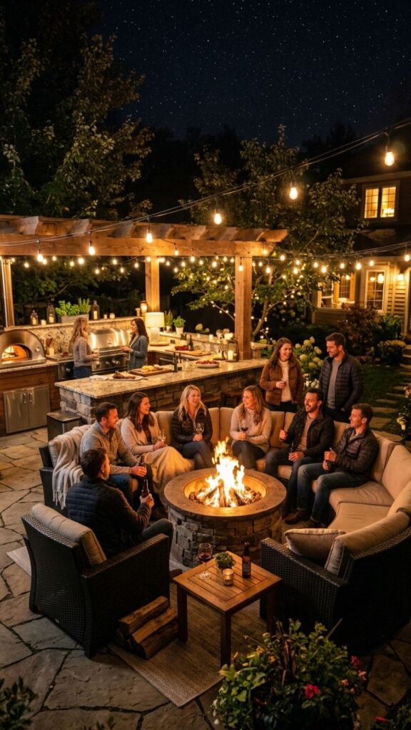 8. Fire Pit Gathering Zone — Warmth After Dark