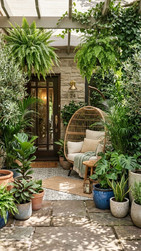 8. Frame the Entrance With Potted Greenery