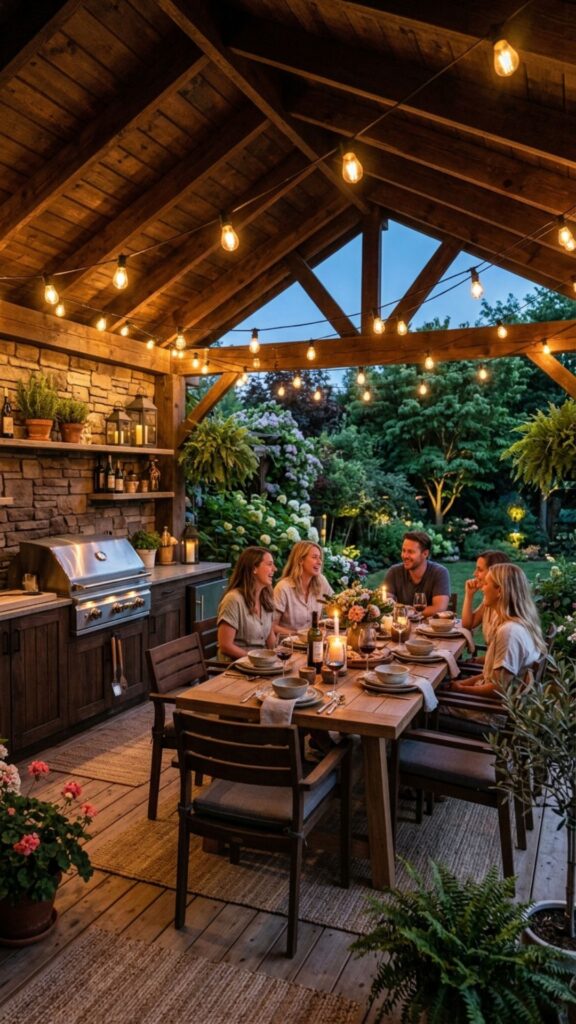 8. Hang String Lights for Warm Evening Glow