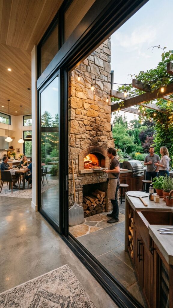 8. Sliding Glass Doors With a Built-In Pizza Oven