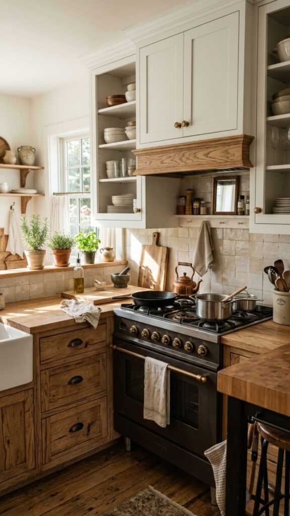8. Two-Tone Farmhouse Kitchen Cabinets