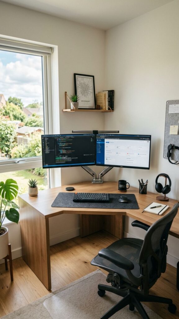 8. Use a Corner Desk Layout for More Space