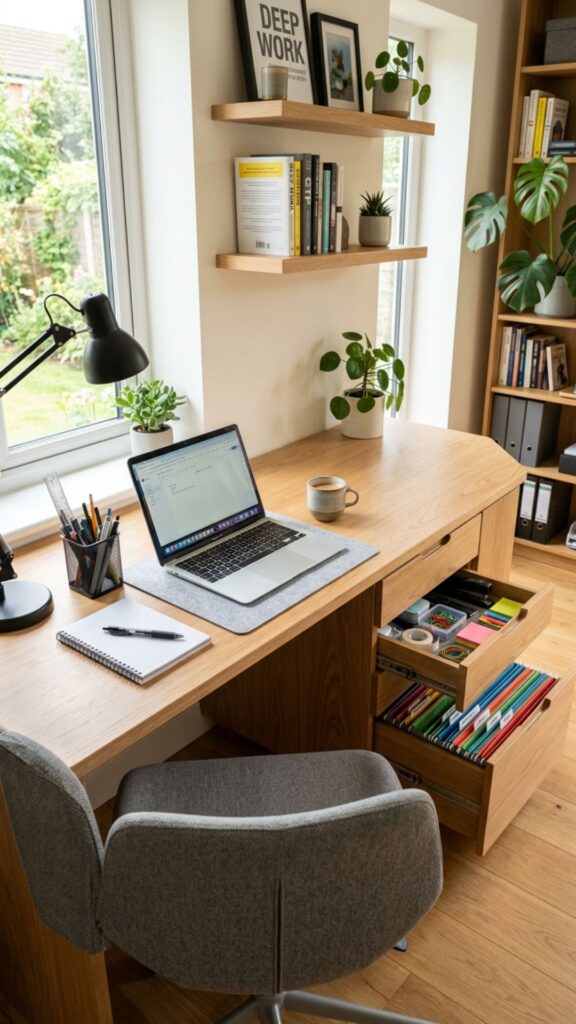 8. Use a Corner Desk With Built-In Drawers