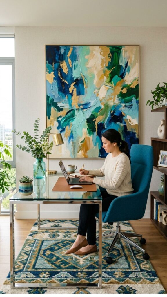 8. Use a Large Abstract Artwork Behind the Desk