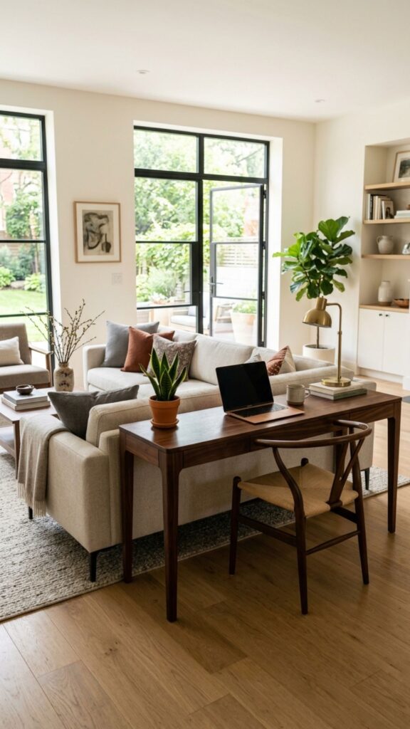 8. Use a Long Desk Behind a Sofa