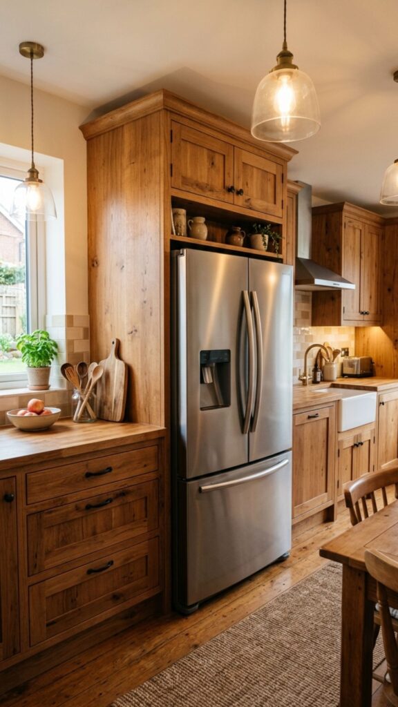 8. Wooden Cabinets Around Refrigerator