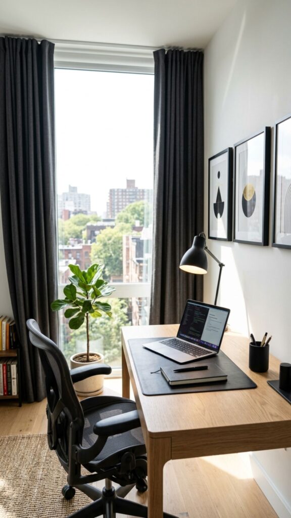 9. Add Contrast With Charcoal Curtains