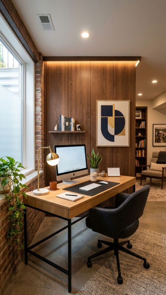 9. Add a Feature Wall Behind Your Desk