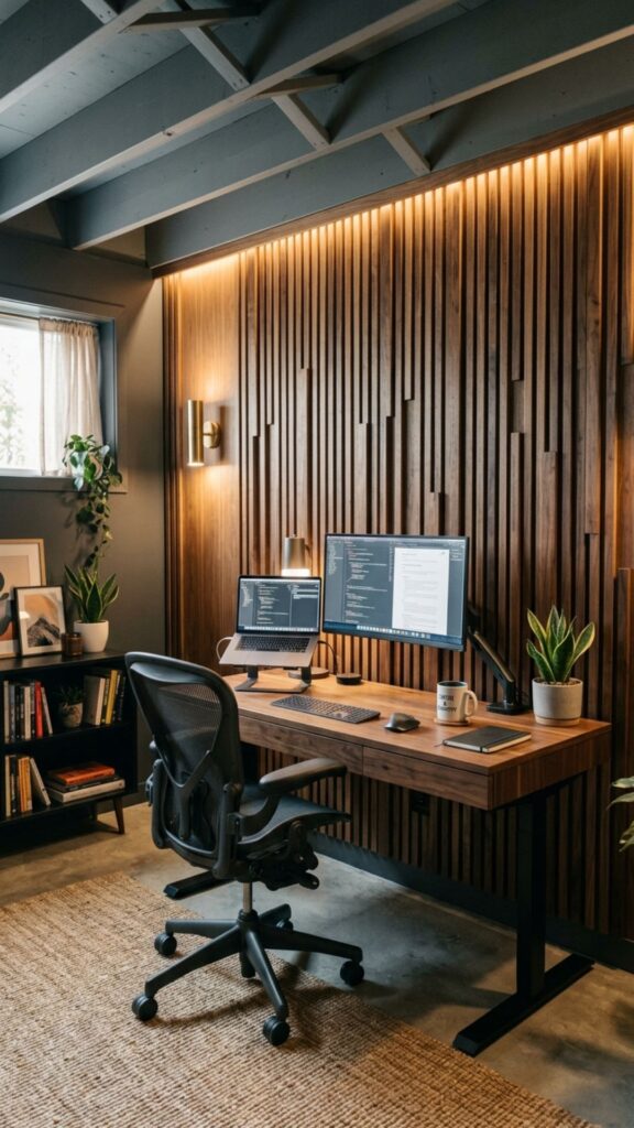 9. Build a Basement Office Accent Wall