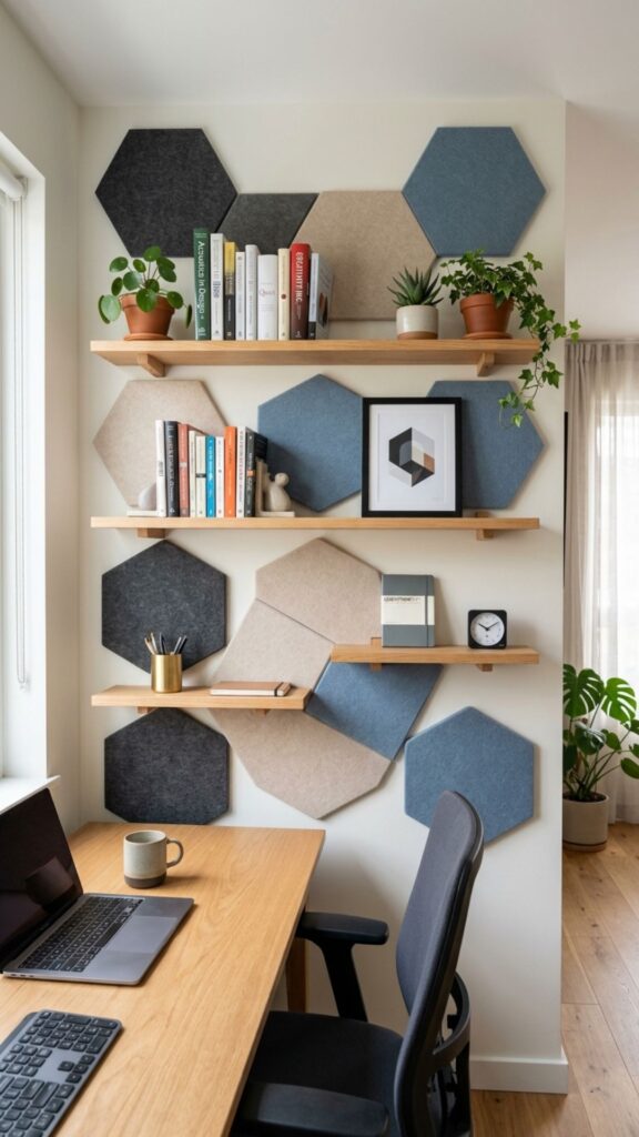 9. Combine Acoustic Panels With Floating Shelves