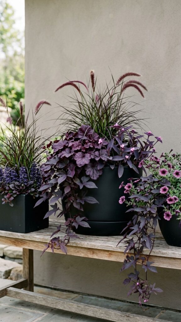 9. Deep Purple and Black Potted Plants