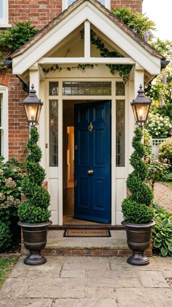 9. Frame the Entry with Potted Topiaries