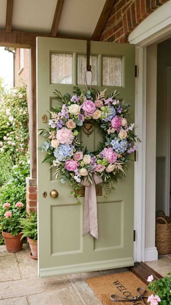 9. Hang a Seasonal Floral Wreath