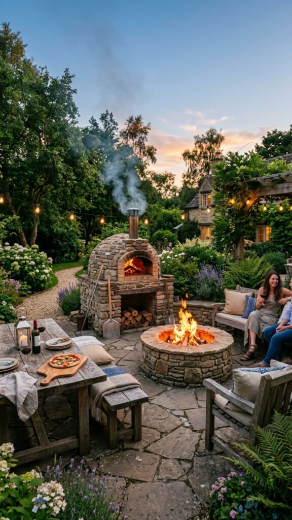 9. Outdoor Pizza Oven and Fire Pit Duo
