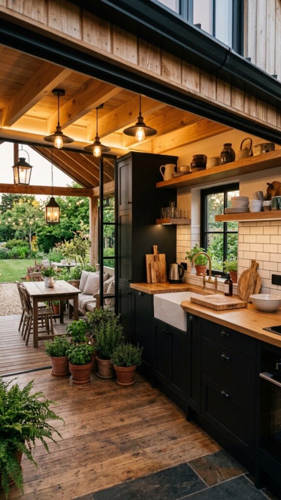 9. Try a Black and Wood Farmhouse Kitchen