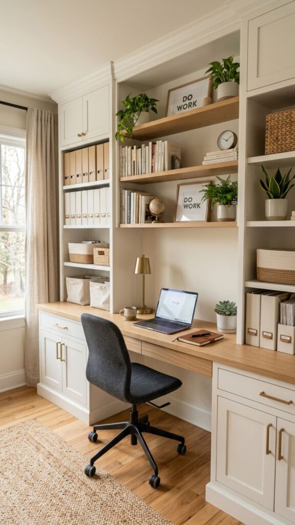 9. Use Built-In Storage Around the Desk