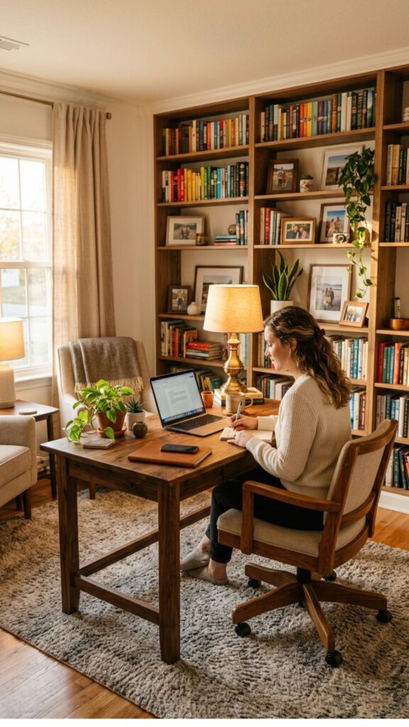 9. Use Warm Lighting for a Cozy Office