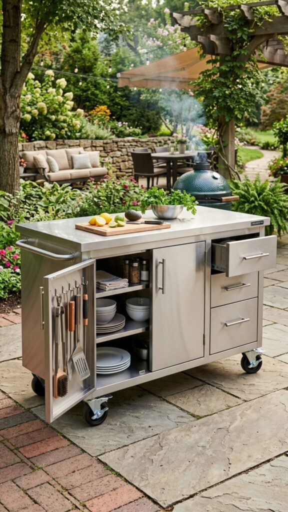9. Use a Stainless Steel Rolling Cabinet