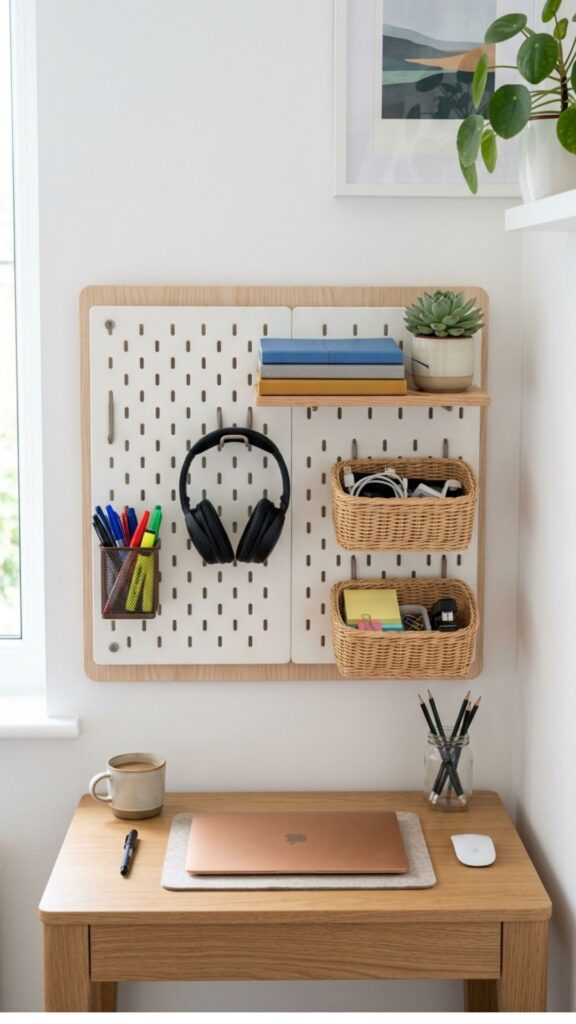 9. Use a Wall-Mounted Pegboard