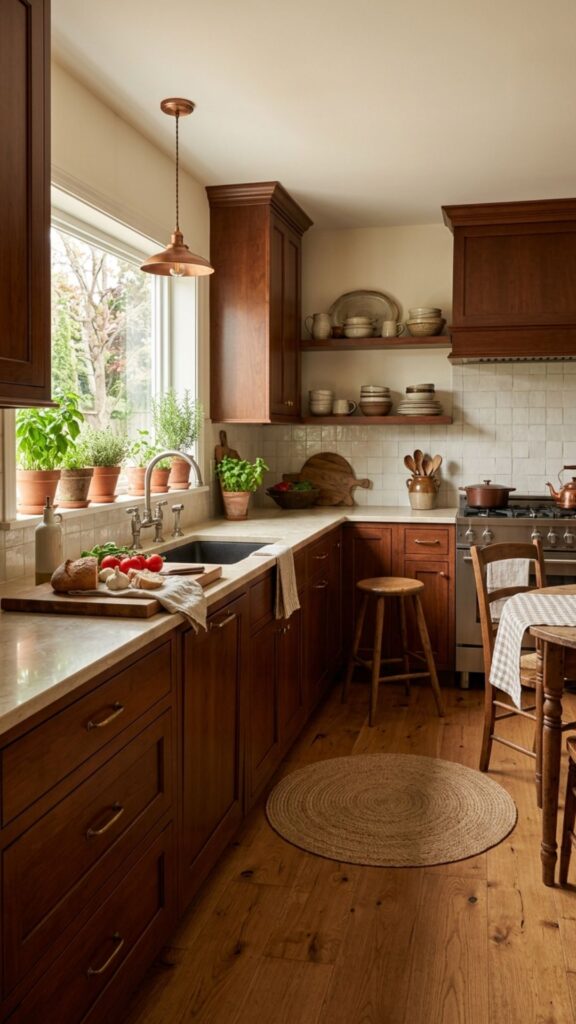 9. Warm Chestnut Brown Kitchen Cabinets