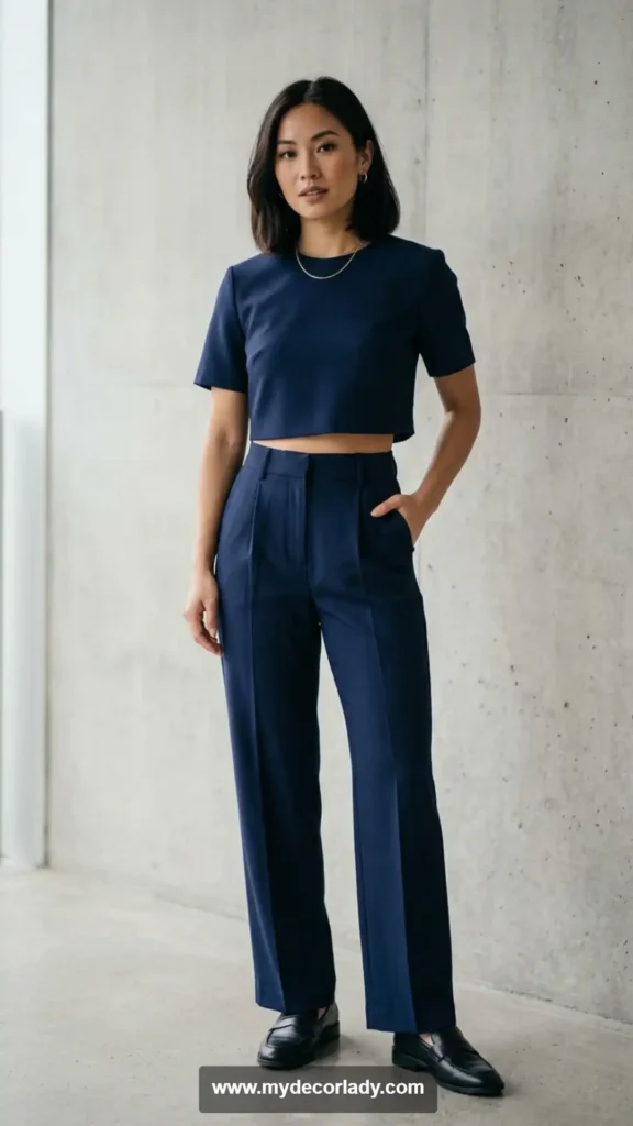 1. High-Waisted Crop Top and Trouser Matching Sets