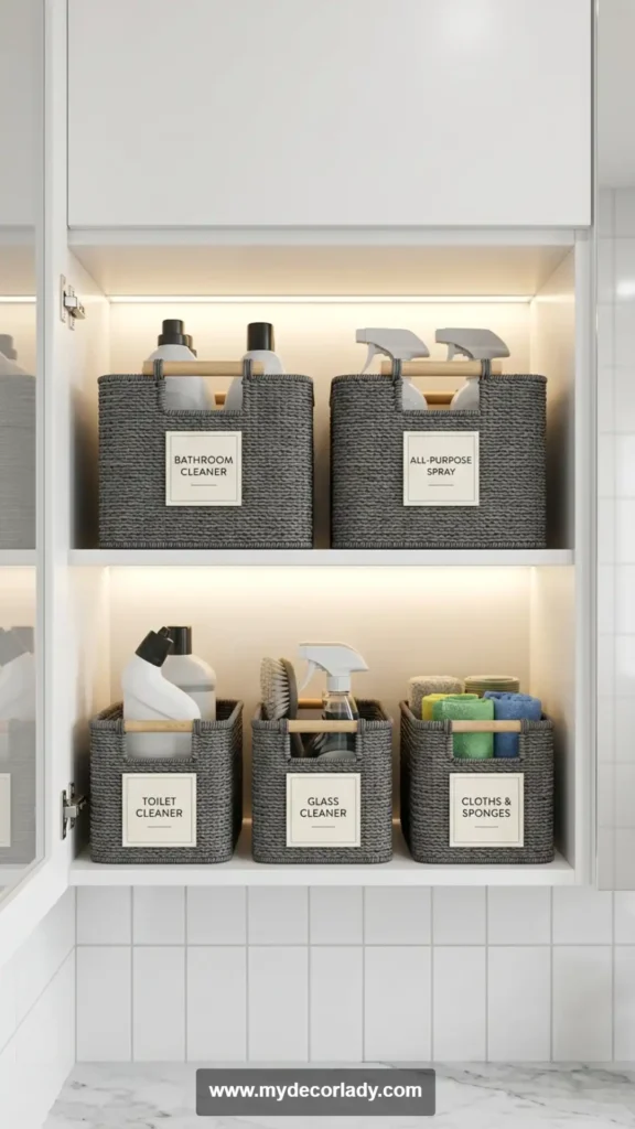 10. Matching Labels for Bathroom Cleaning Supplies