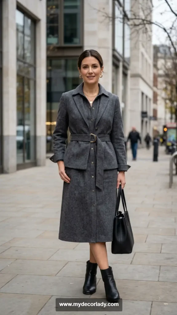 12. Matching Shirt Dress and Belted Jacket Set