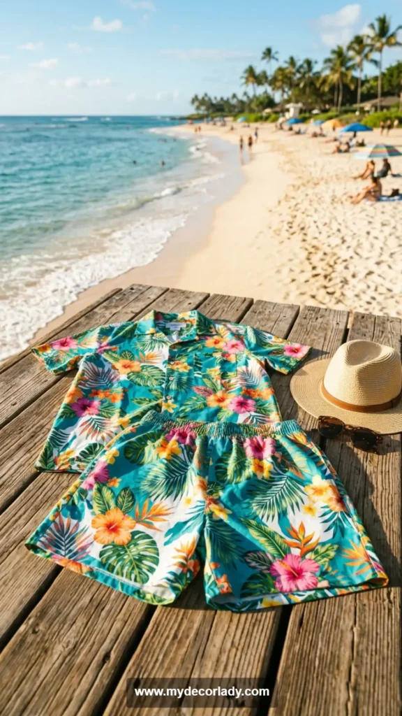 12. Tropical Print Shirt and Shorts Set