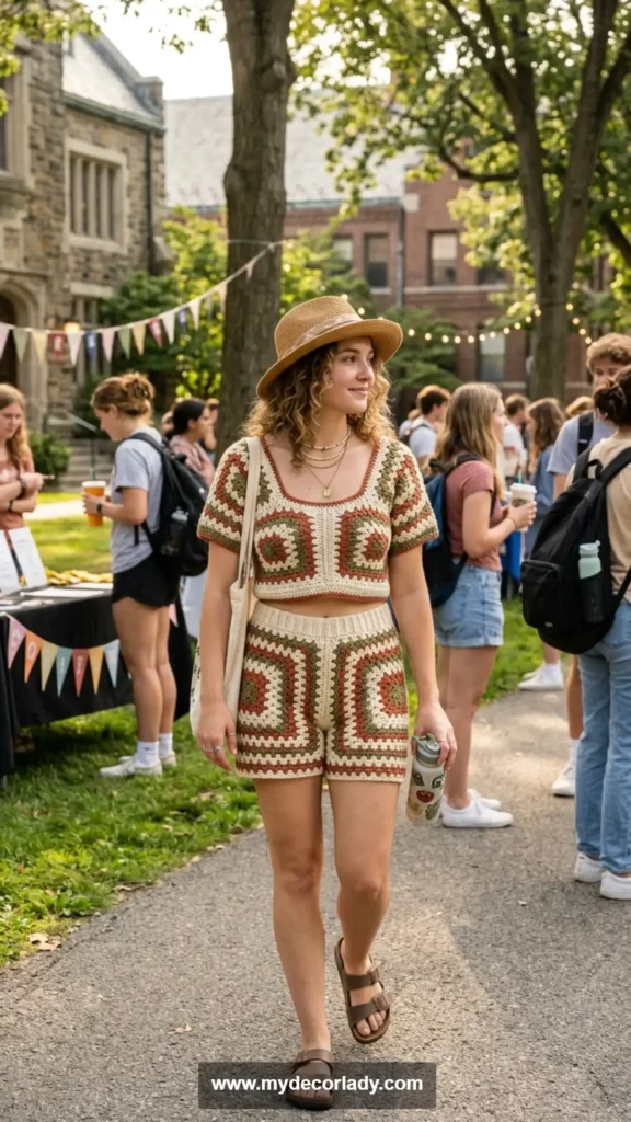 14. Crochet Matching Set for a Boho College Style