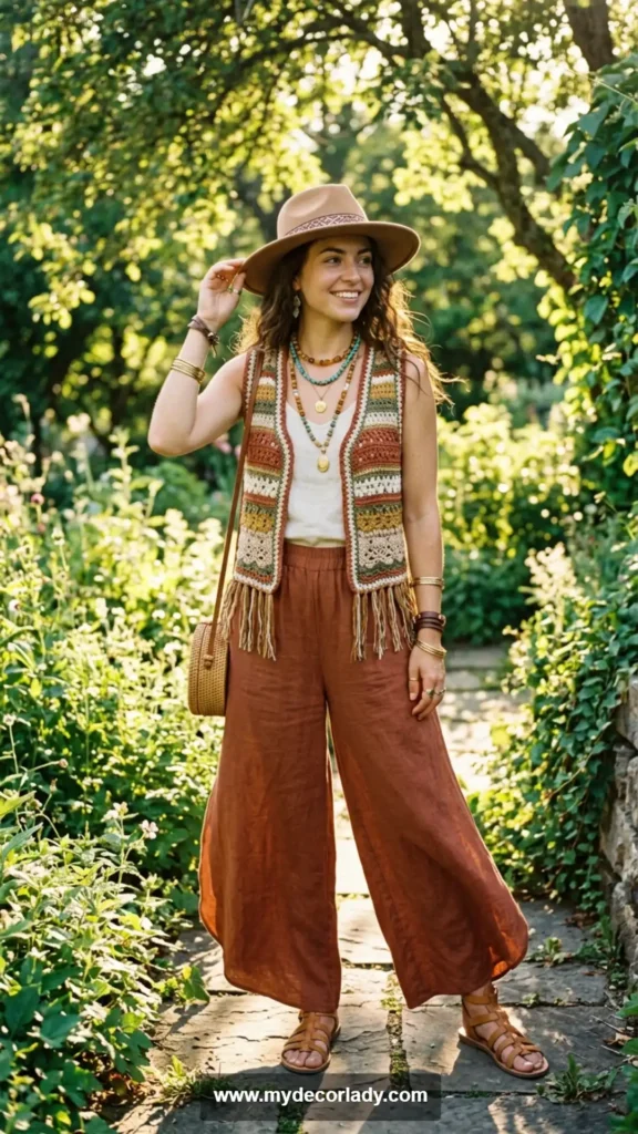 15. Crochet Vest and Wide Pants Set