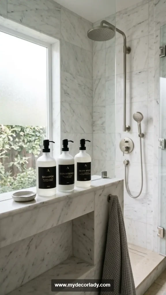 16. Matching Bottle Labels for a Luxury Shower Area