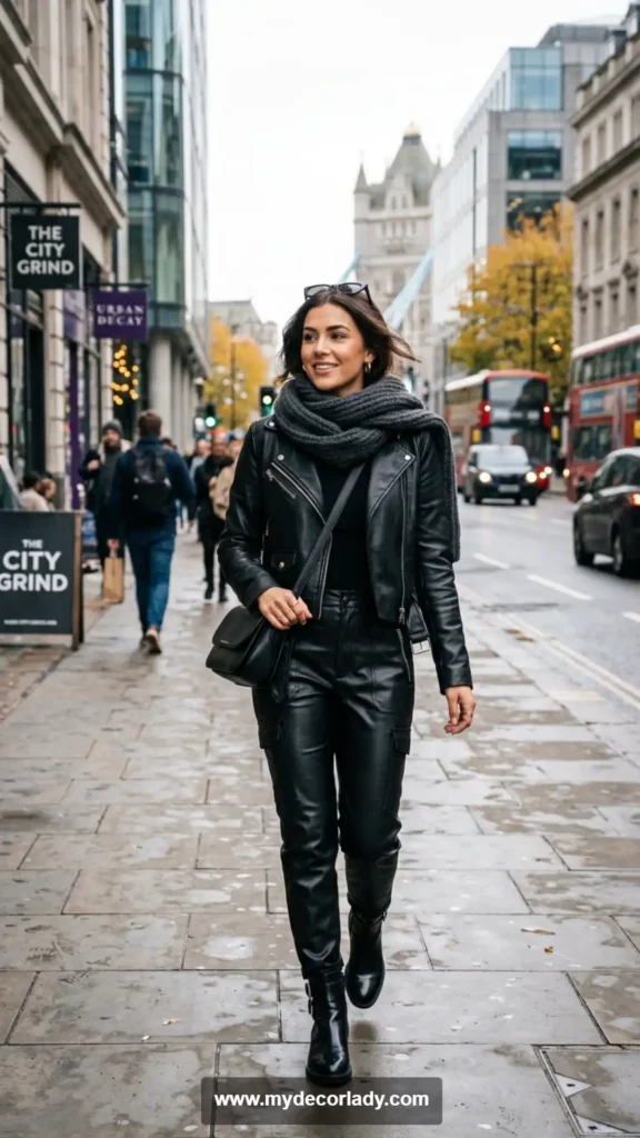 17. Faux Leather Jacket and Pant Matching Set