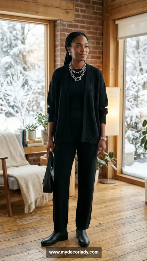 18. Black Knit Cardigan and Pants Set