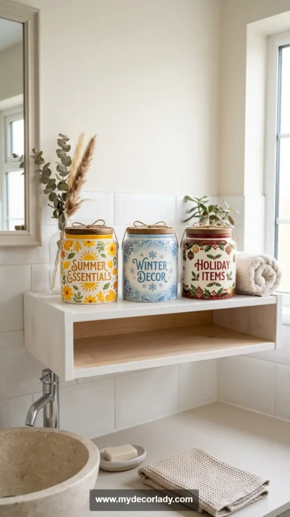 18. Seasonal Bathroom Labels for Rotating Decor