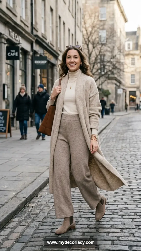 19. Long Cardigan and Knit Pants Set