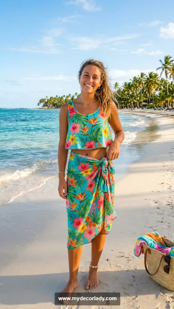 20. Vacation-Inspired Sarong and Crop Top Set