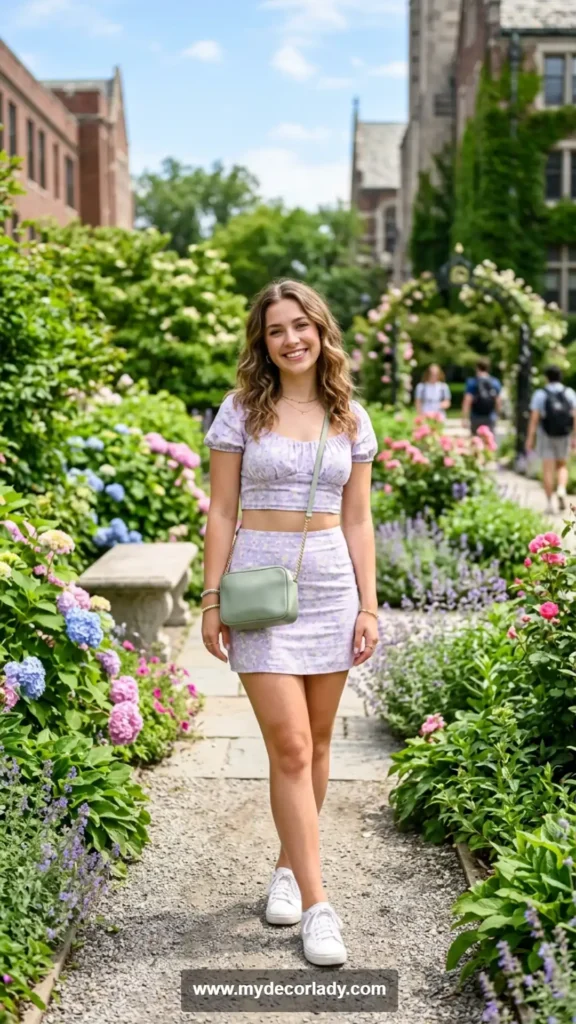 3. Crop Top and Skirt Matching Set for a Feminine College Style