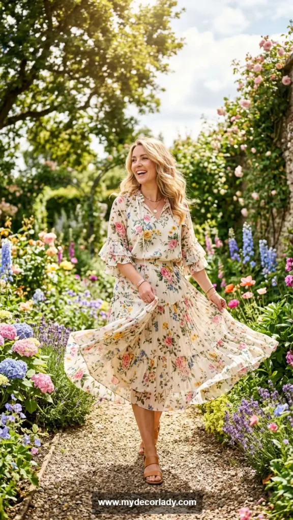 3. Flowy Printed Skirt and Blouse Matching Set
