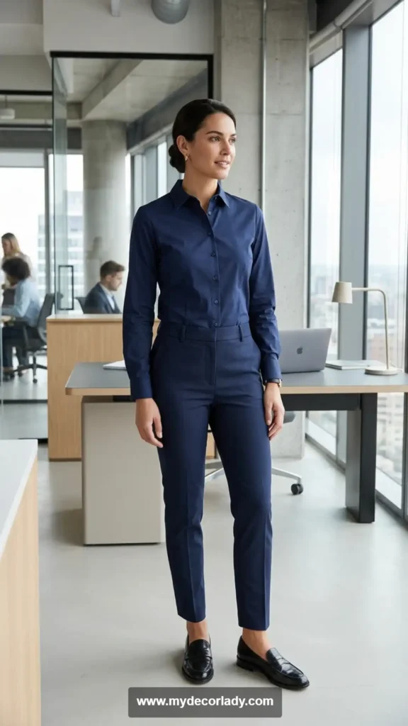 4. Monochrome Button-Up Shirt and Pants Set