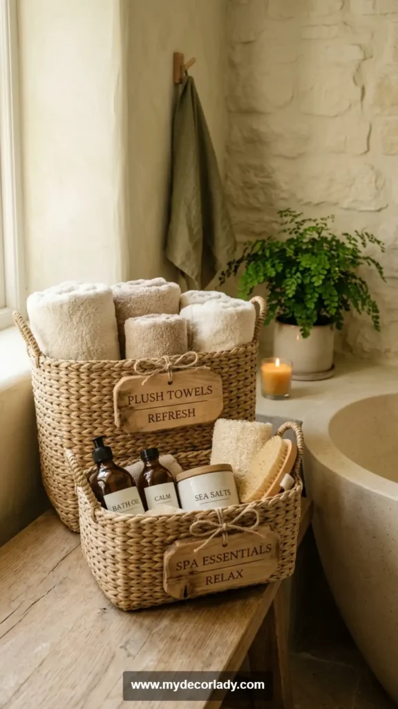 4. Natural Wooden Labels for a Warm Spa Atmosphere
