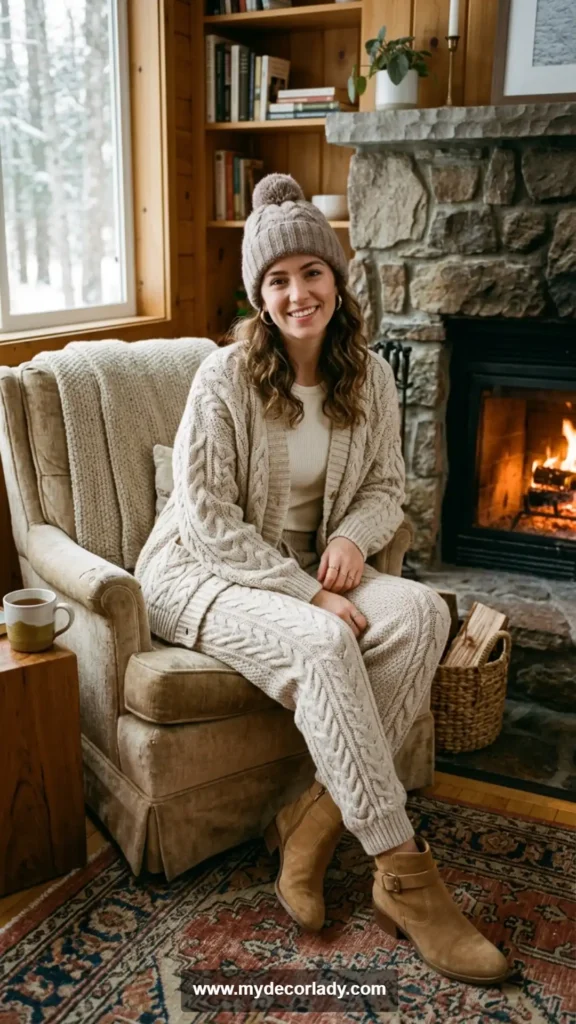 5. Cable Knit Cardigan and Pants Set